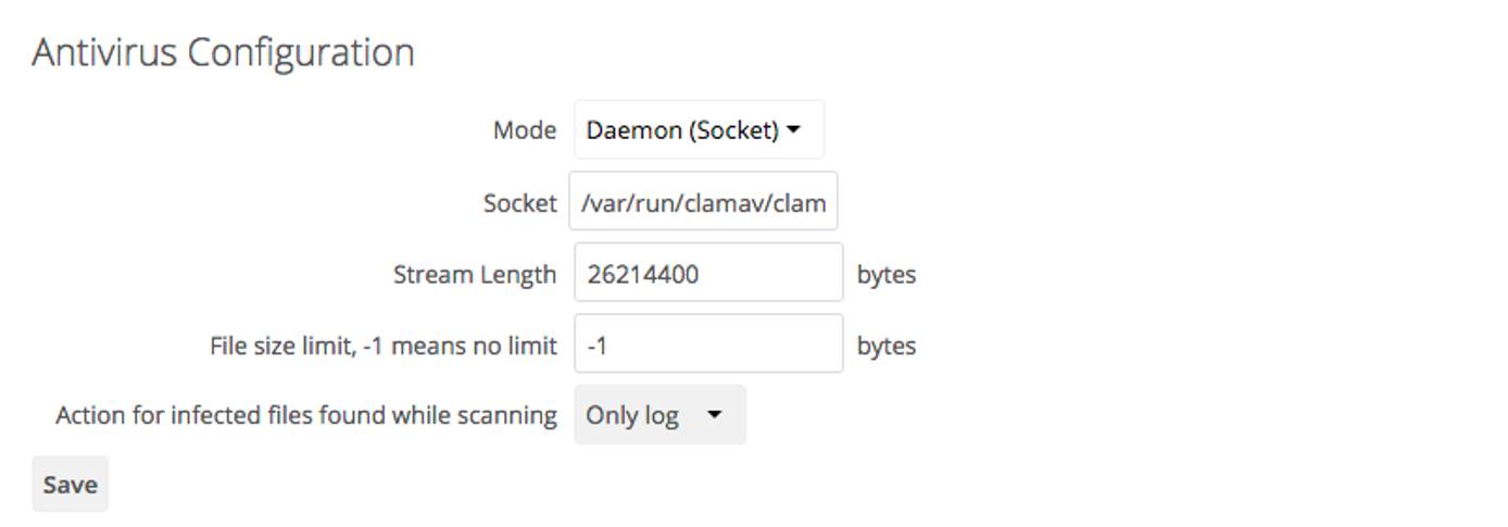 Antivirus socket configuration Antivirus socket configuration