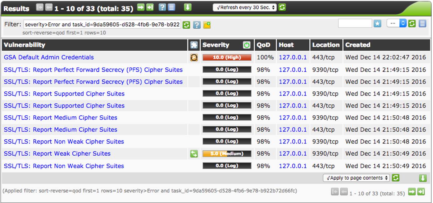 List of results found by the scan. List of results found by the scan.