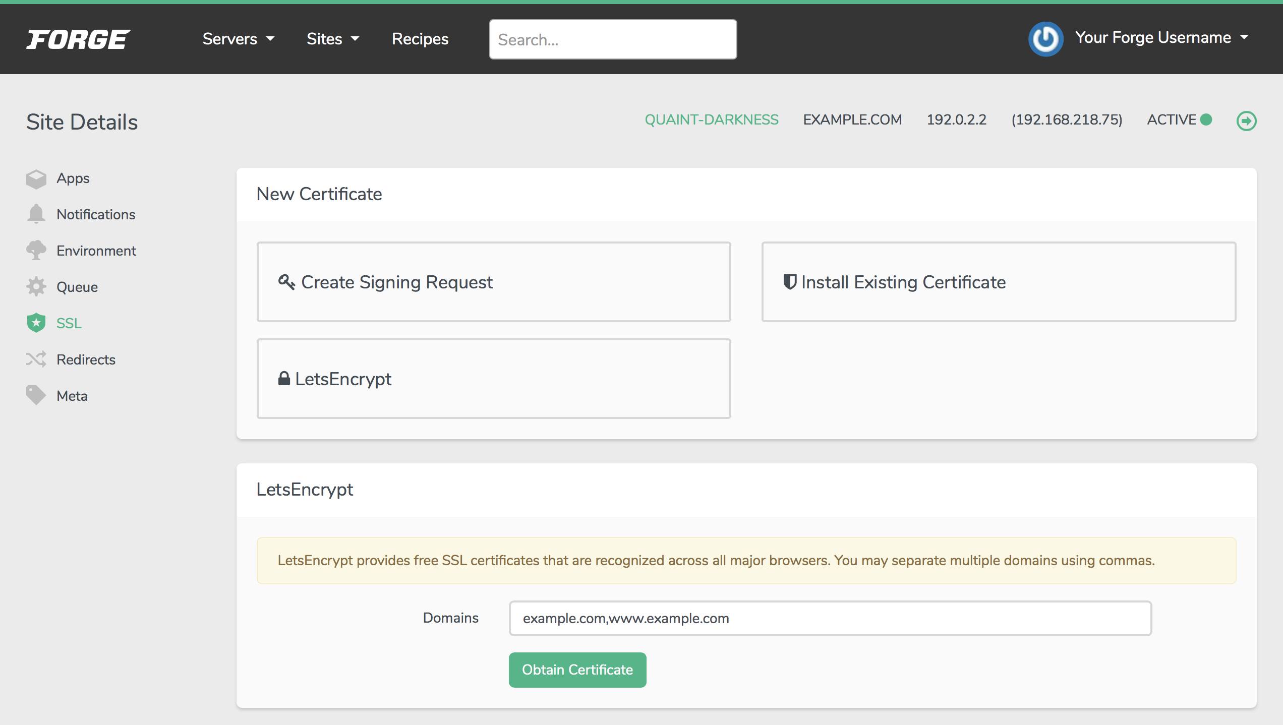 The form for adding Let's Encrypt to your site Let’s Encrypt Form