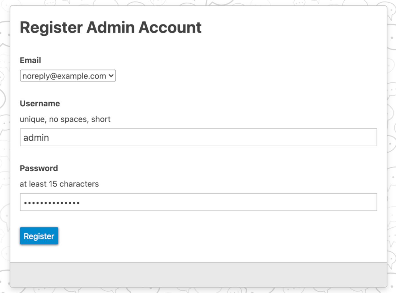 Discourse Register Admin Account Page Discourse Register Admin Account Page