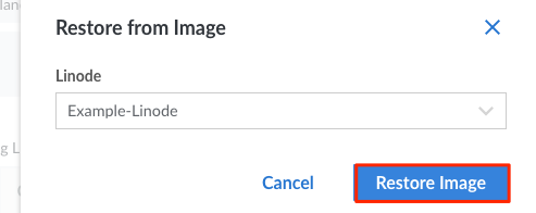 The ‘Restore from Image’ panel in Cloud Manager The ‘Restore from Image’ panel in Cloud Manager